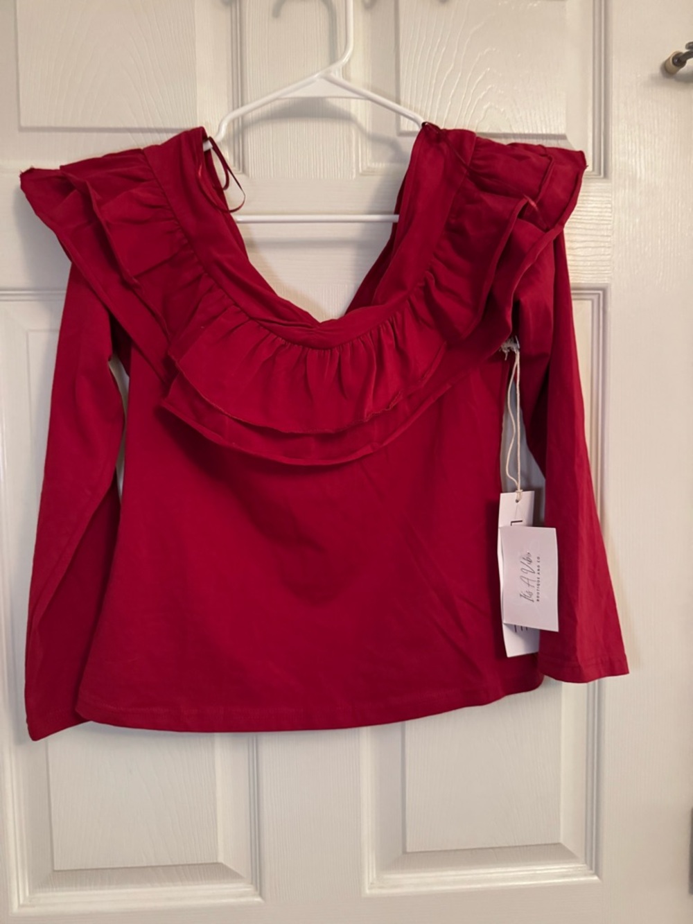 Ruffled Long-Sleeve Tee - Red